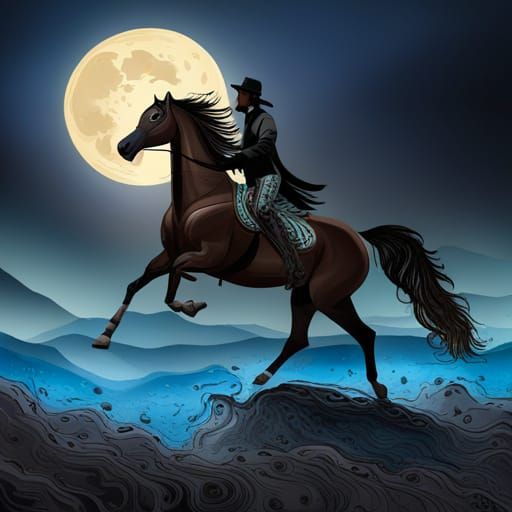 Tequila Agave Fields with Black Horse in Fresco Art