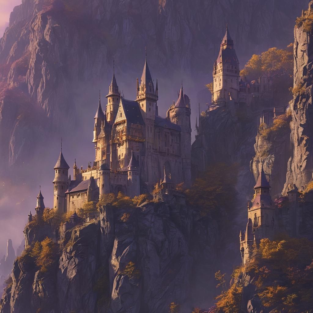 Medieval Castle in Dark Fantasy Landscape
