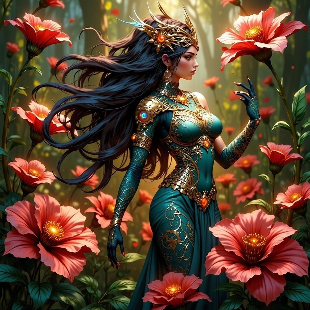 Mecha Goddess of Aztec Mythology in Cyberpunk Futurism