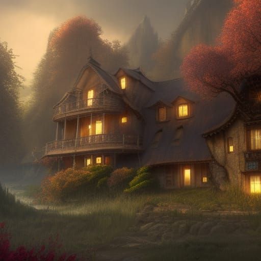 Fantastical Country Mansion at Sunset