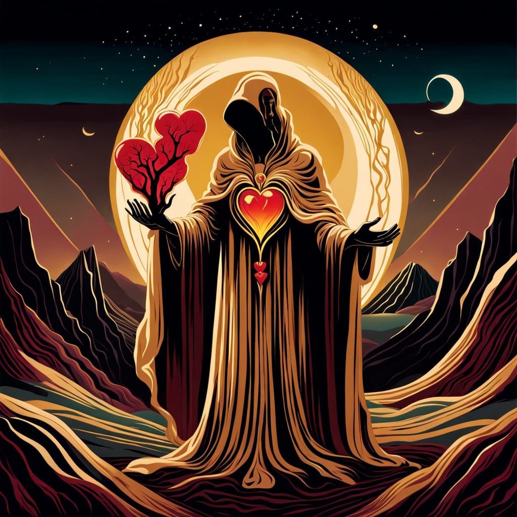 Surreal Figure with Melting Heart Illustration