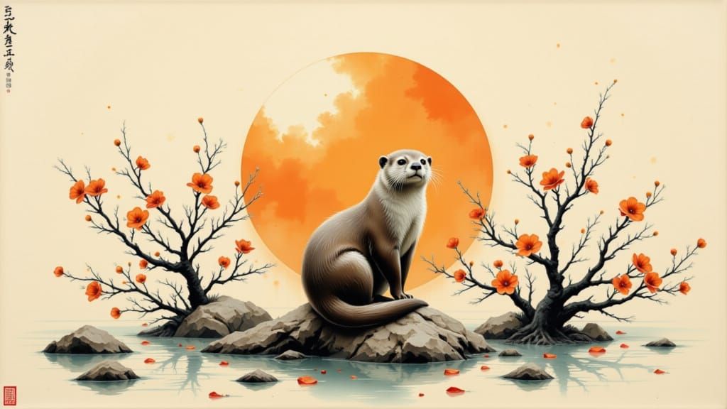 Sea Otter in Chinese Ink Style
