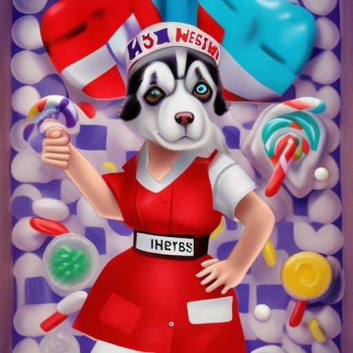 Husky Nurse Assisting People in WWII, Candy Art