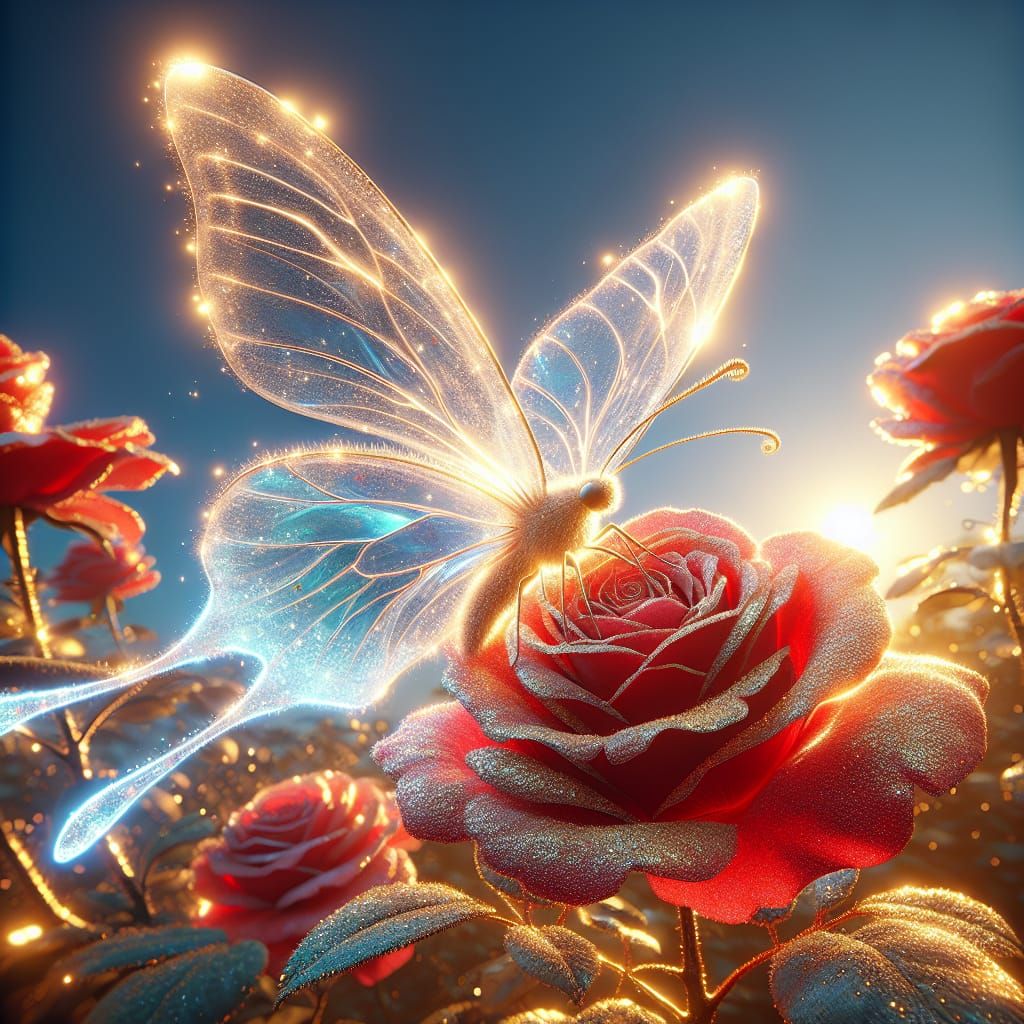 A butterfly in a field of roses