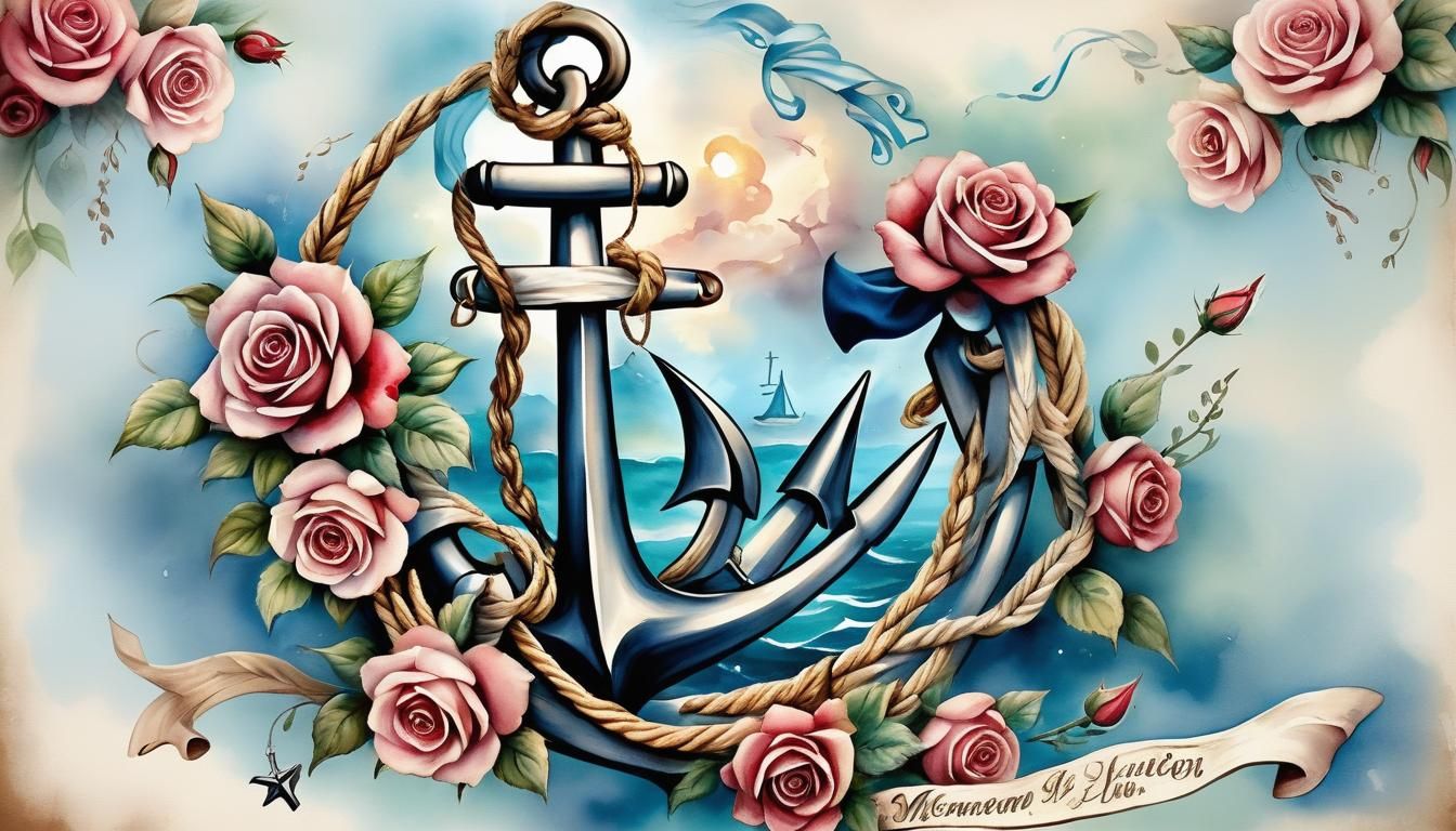 Vintage Sailor Anchor in Watercolor Style