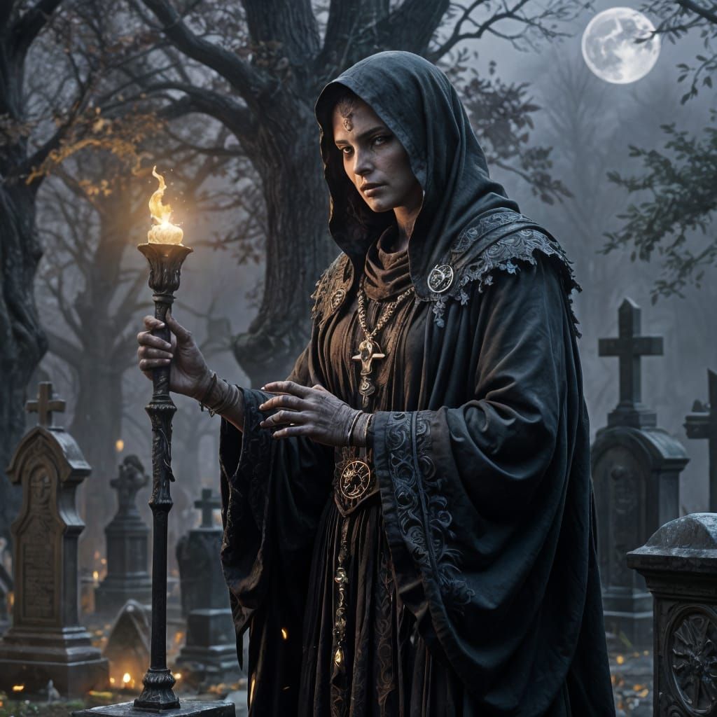 Ethereal Necromancer Unveiled by Full Moon's Radiance