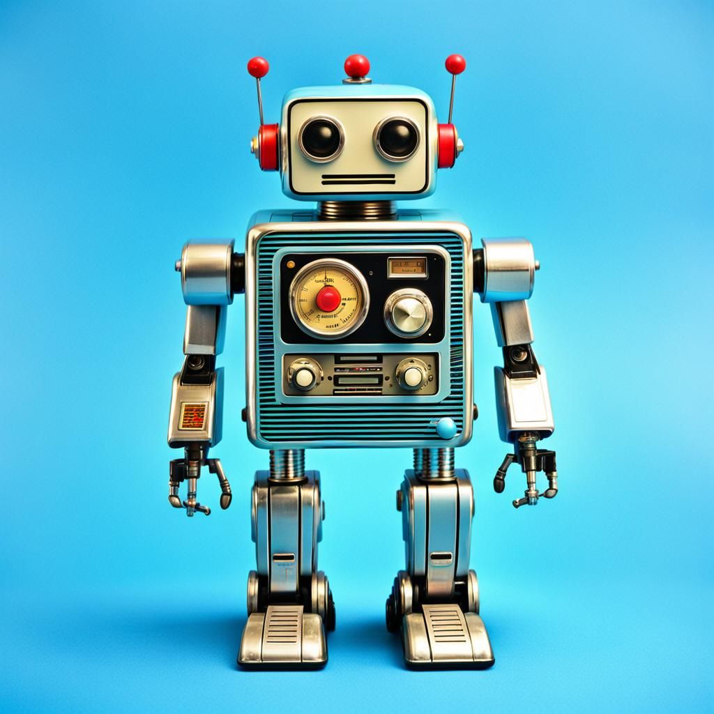 Retro-Futuristic Toy Robot Exposed in Sky Blue Hues