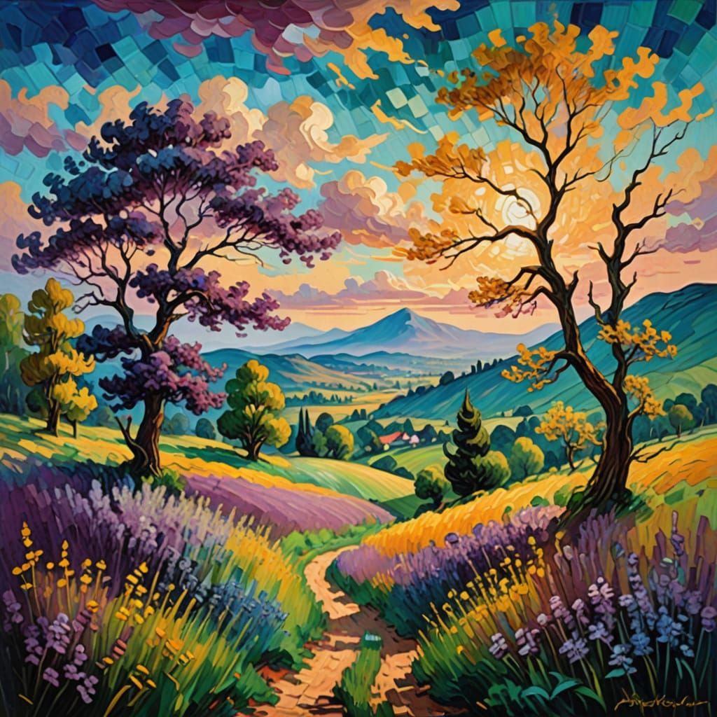 Surreal Landscape in Impressionist Oil Painting Style