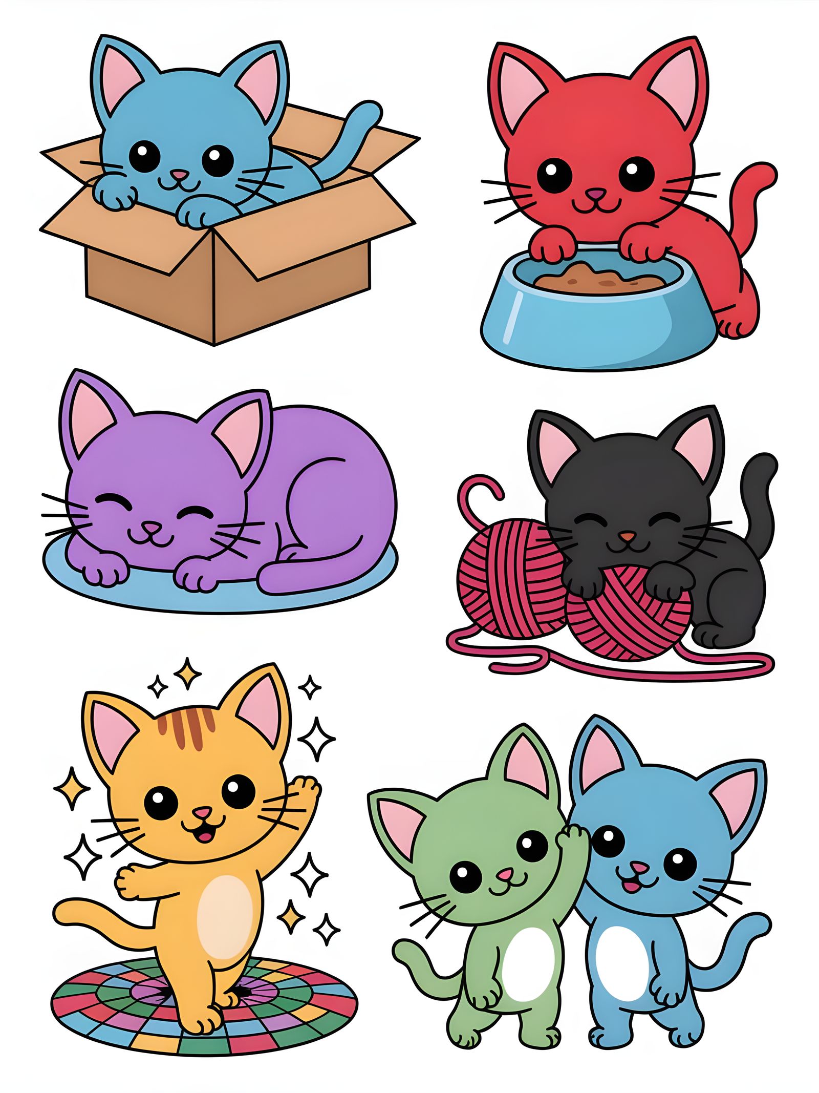 Kawaii Kitten Flash Tattoo Sheet