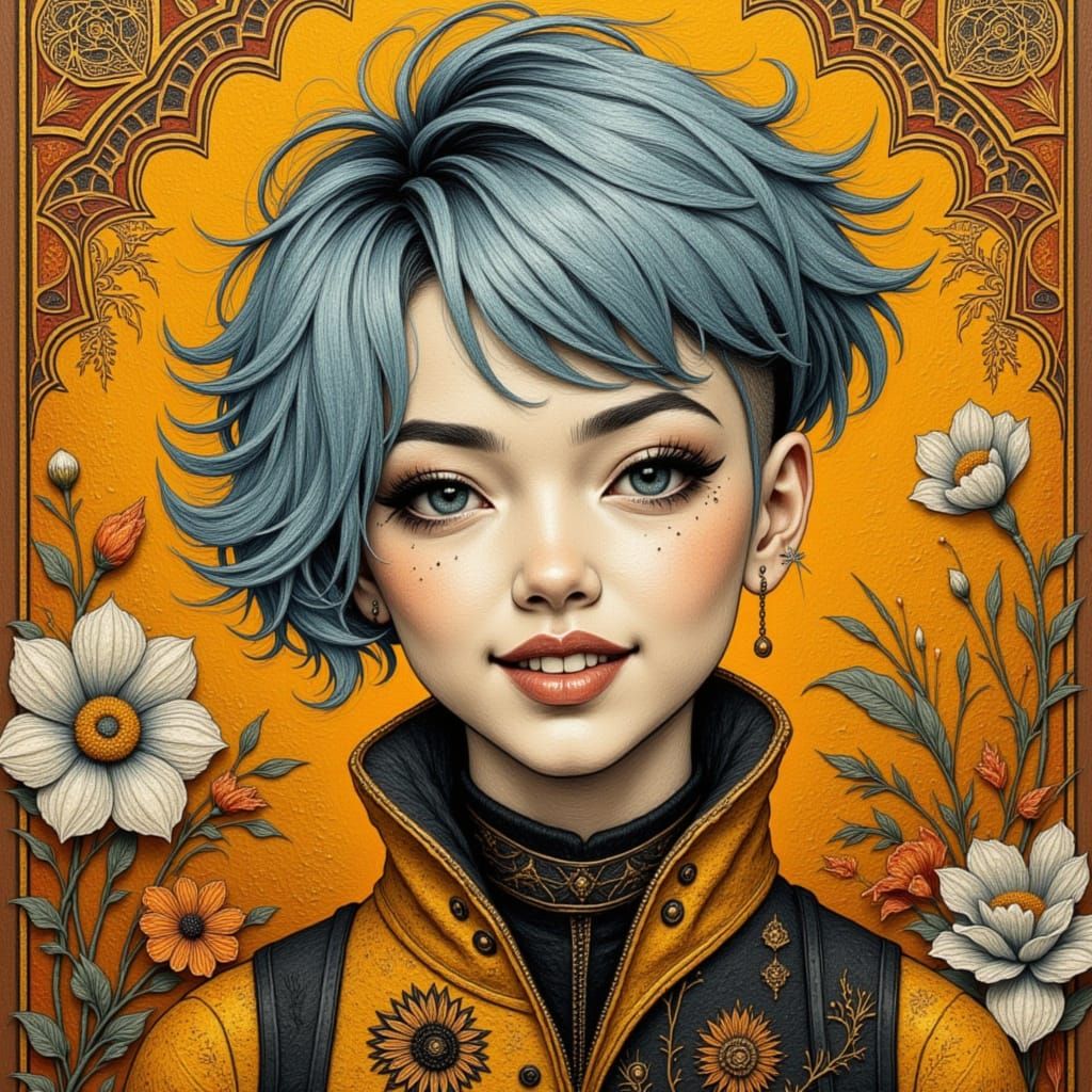 Punk Prayer with Asymmetric Haircut in Vibrant Colors