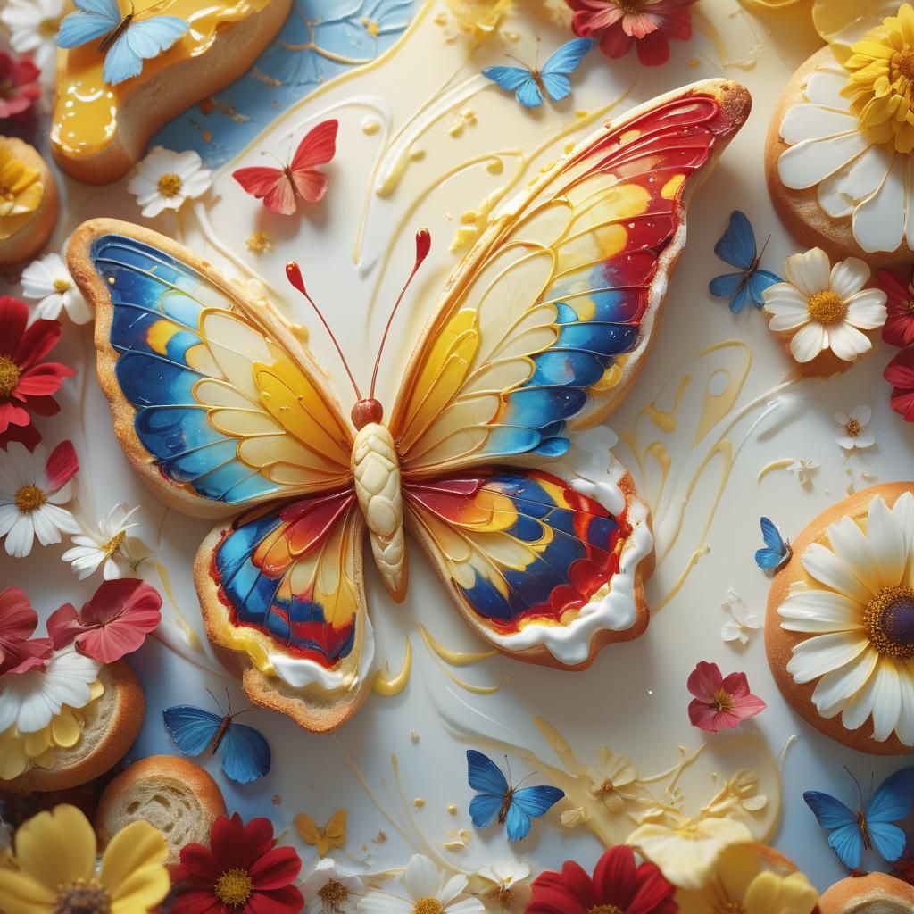 Surreal Butter Fly in Intricate Bread and Butter Decor