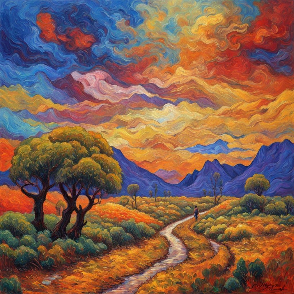 Travelers' Hunger: Neo-Impressionist Expressionist Oil Paint...