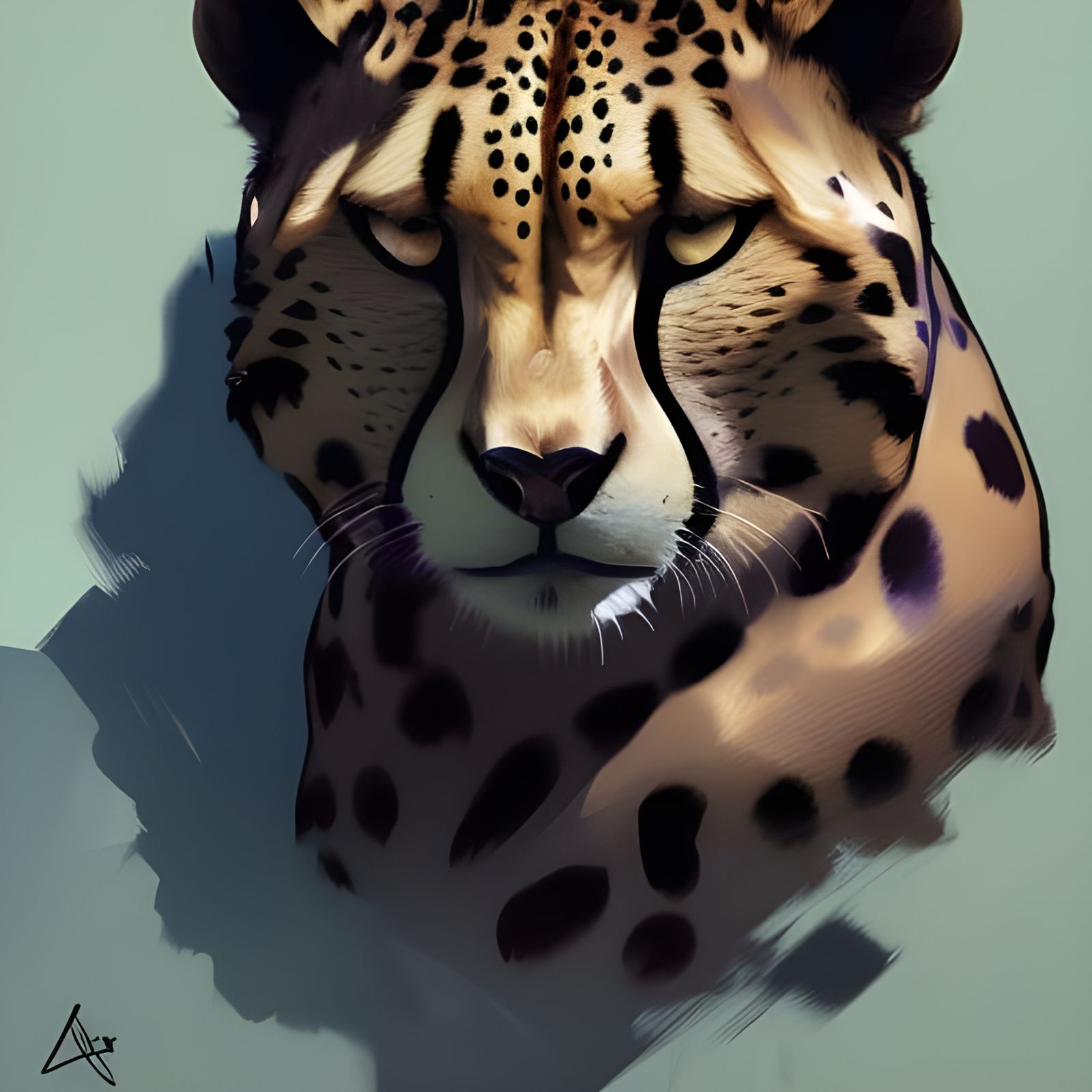 Surreal, High-Detail Cheetah Portrait in Triadic Colors