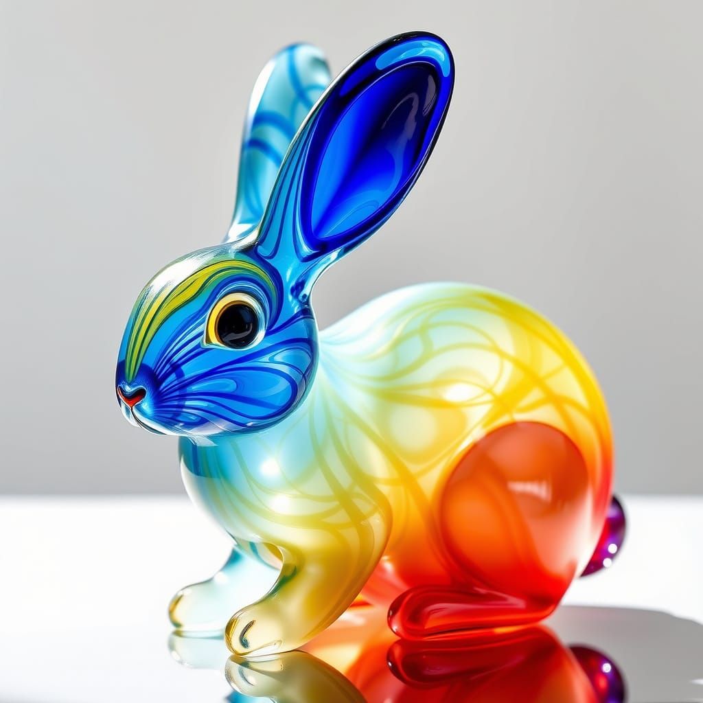 Translucent Glass Rabbit Figurine in Surreal Style