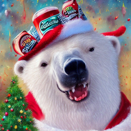 Surreal Polar Bear Wears Santa Hat and Sips Coca-Cola in a M...