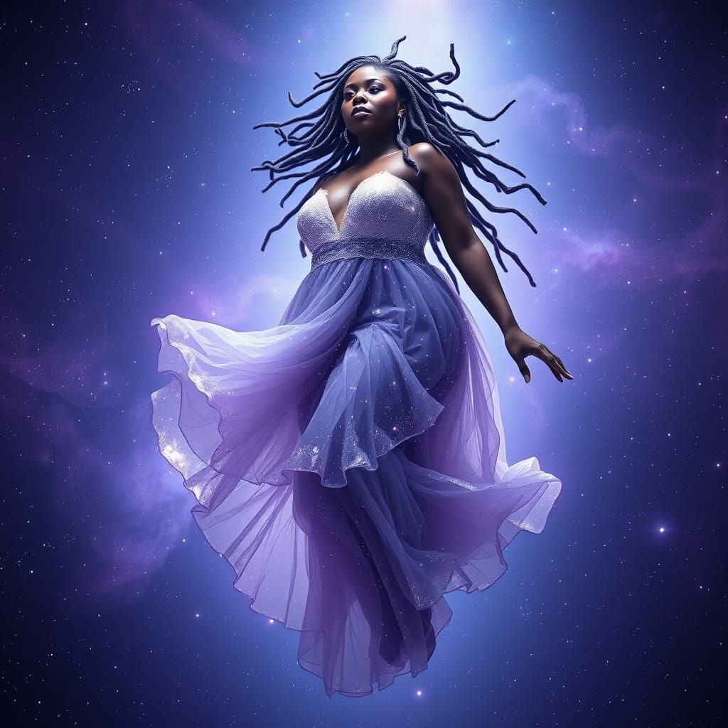 Plus Size African American Woman in Cosmic Starlight Gown