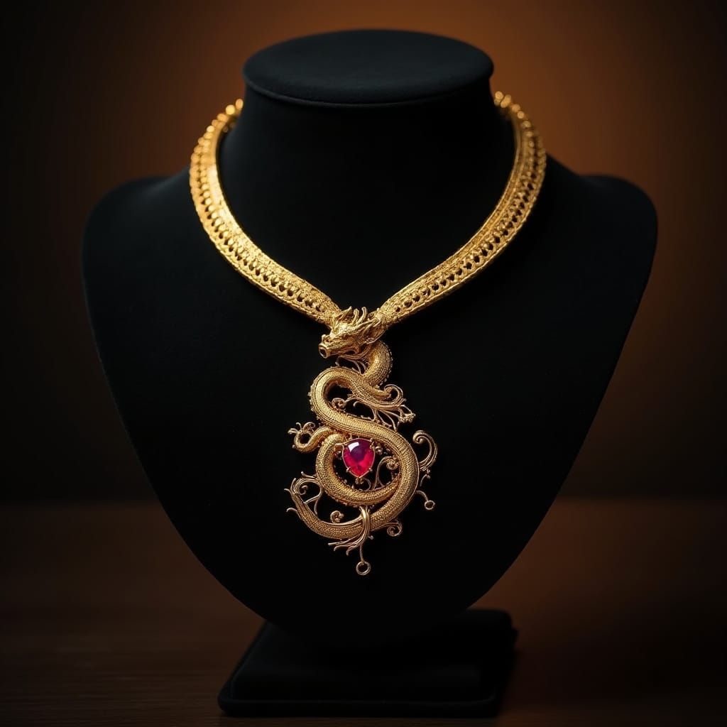 Golden Dragon Necklace in Opulent Fabergé Style