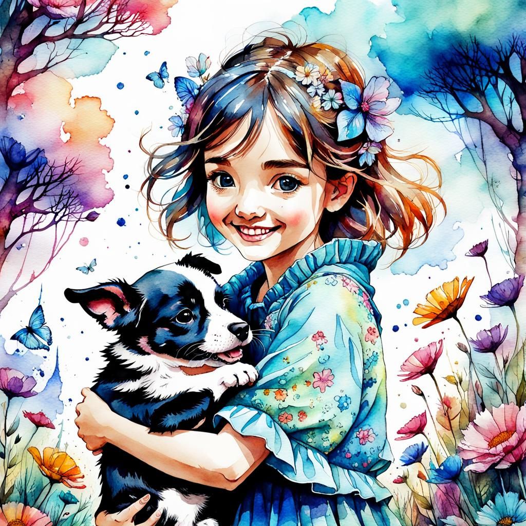 Girl and puppy
