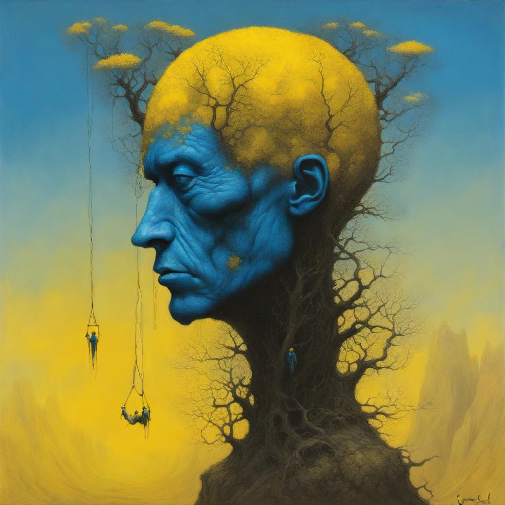 Tree Man with Hanging Heads in Beksinski Painterly Style