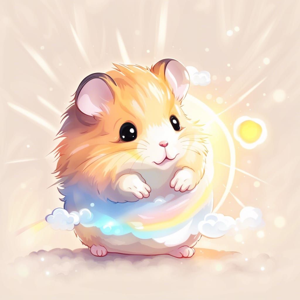Chibi Hamster Basks in Heavenly Sunshine