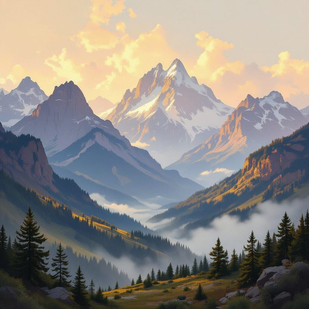 Montana Mountains in the Style of Landscape Painting