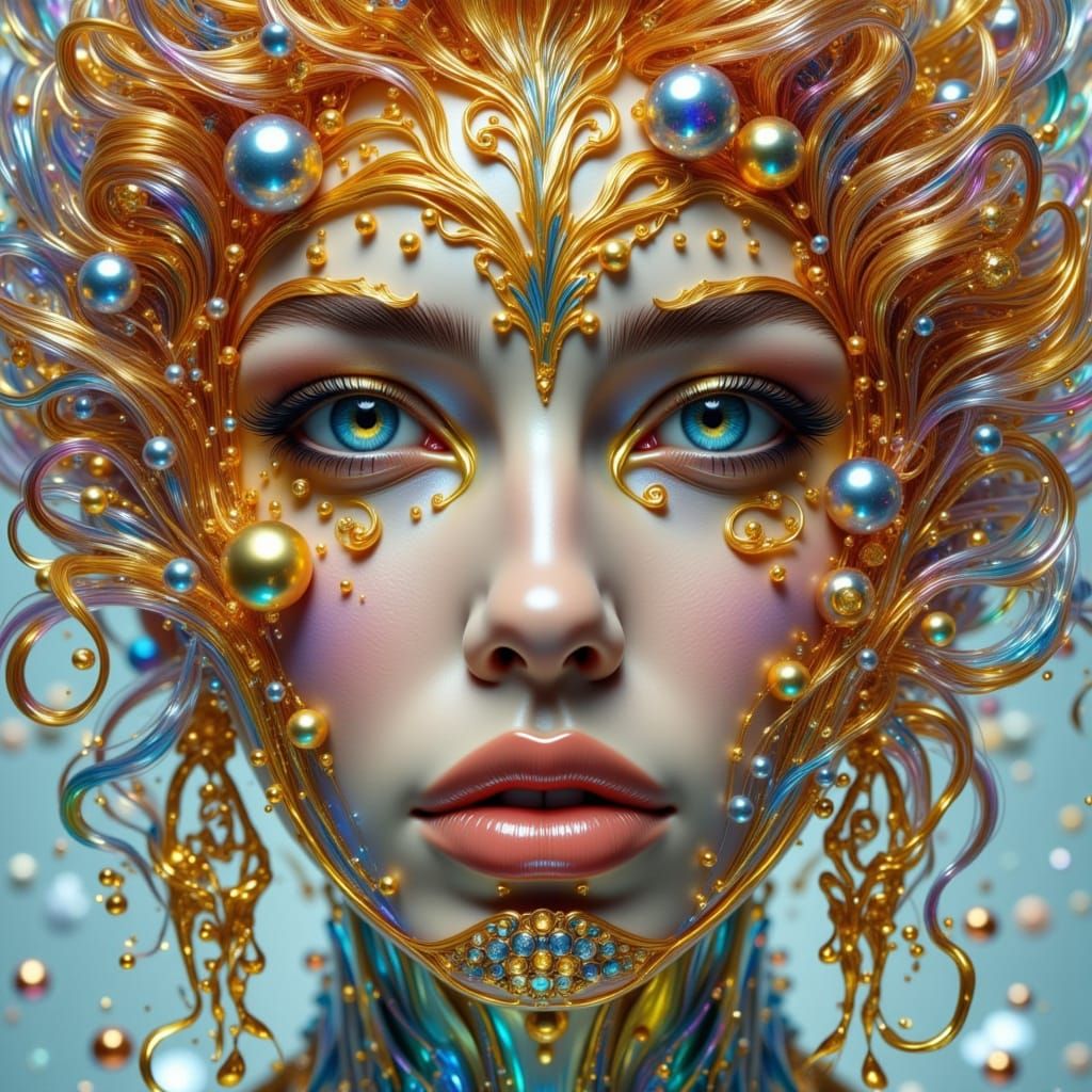 Glass Woman Portrait with Gold Accents