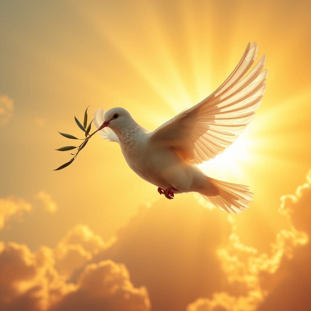 Serene Dove in Sunset Landscape