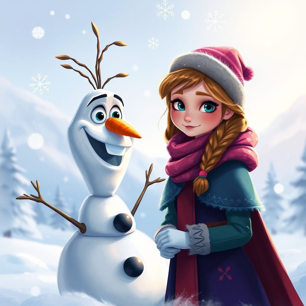 Princess Anna and Olaf in a Winter Wonderland