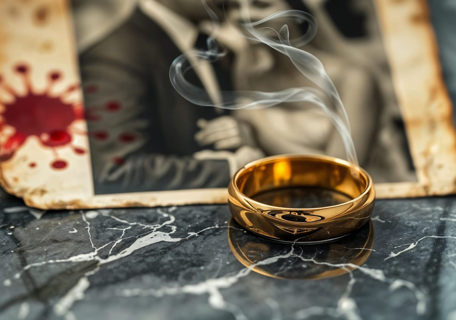 Vintage Wedding Ring in Distressed Black and White