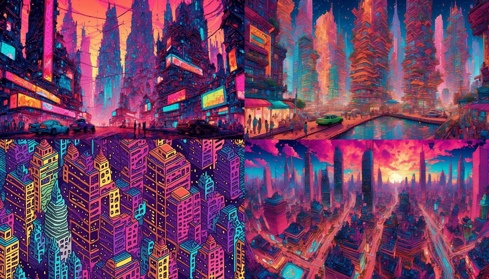 Cyberpunk Cityscape Unfolds in Vibrant Technicolor
