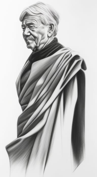 Hyperdetailed Charcoal Drawing of an Elderly Man