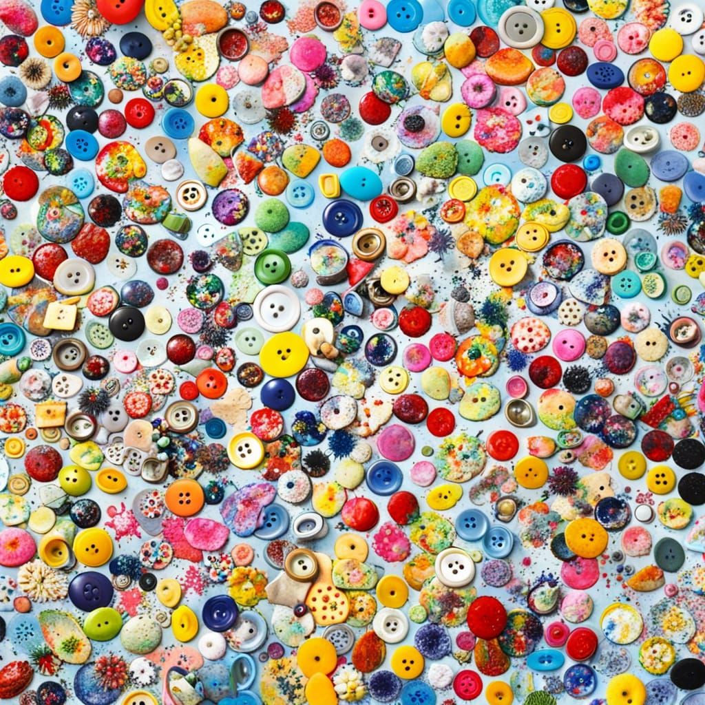 Vibrant Button Mosaic in Mixed-Media Splatter Art