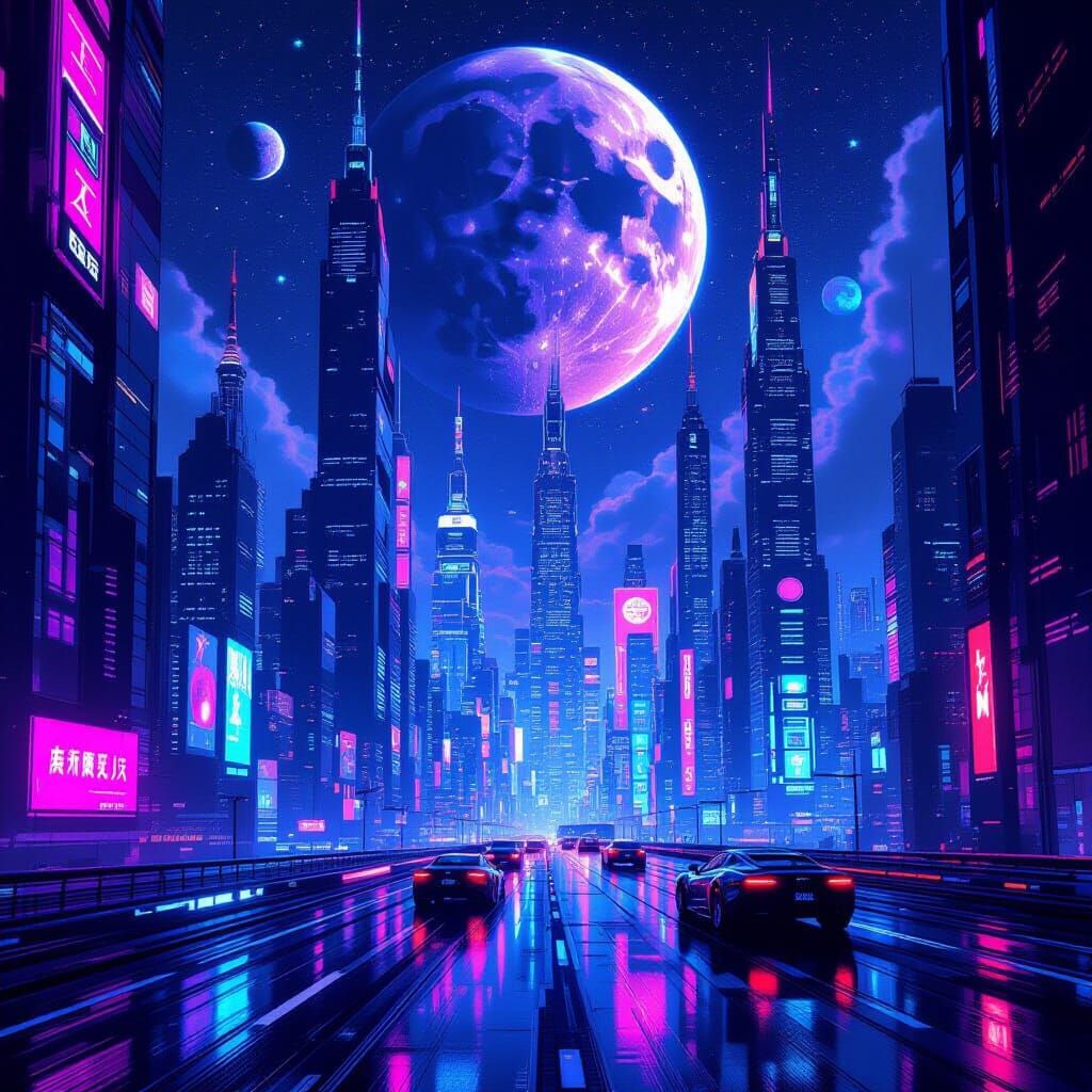 Cyberpunk Cosmos: Neon Cityscape Among the Stars