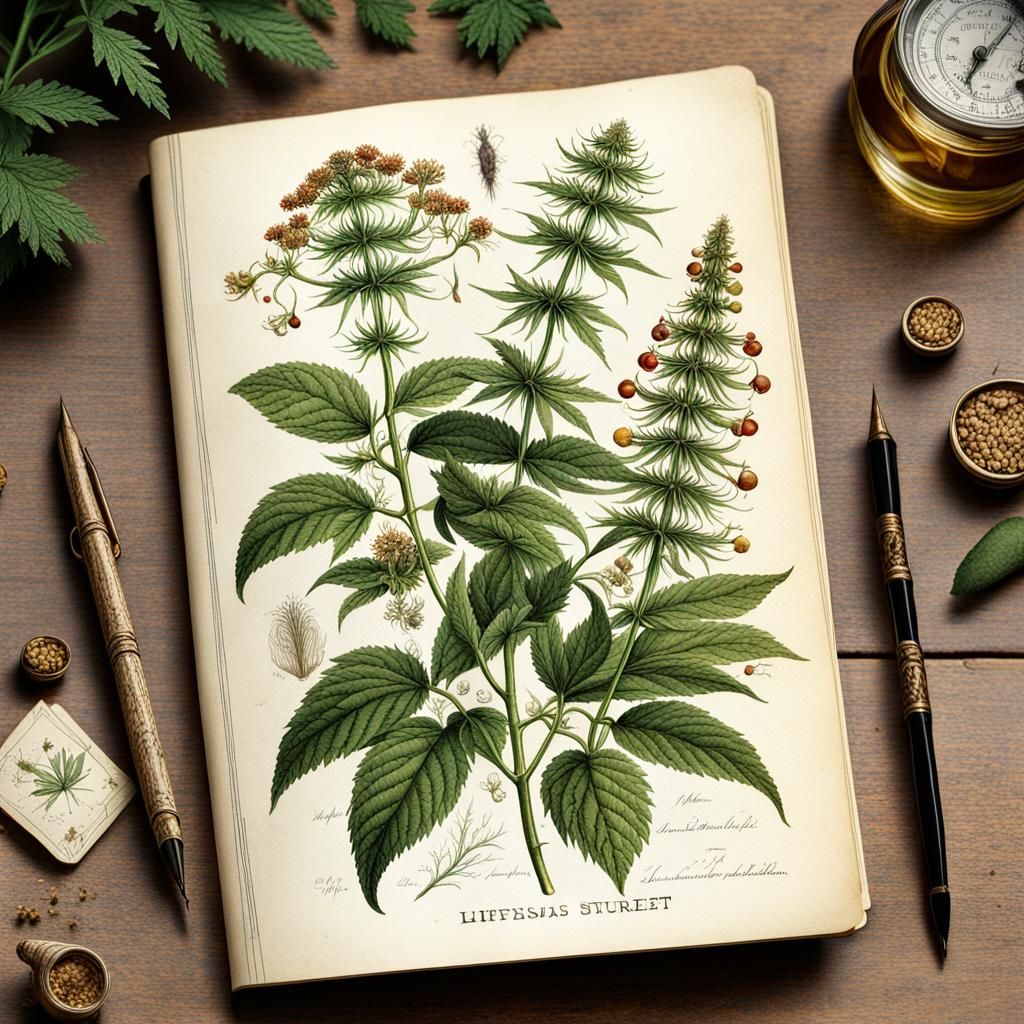 Botanical Hemp Illustrations in Vintage Style