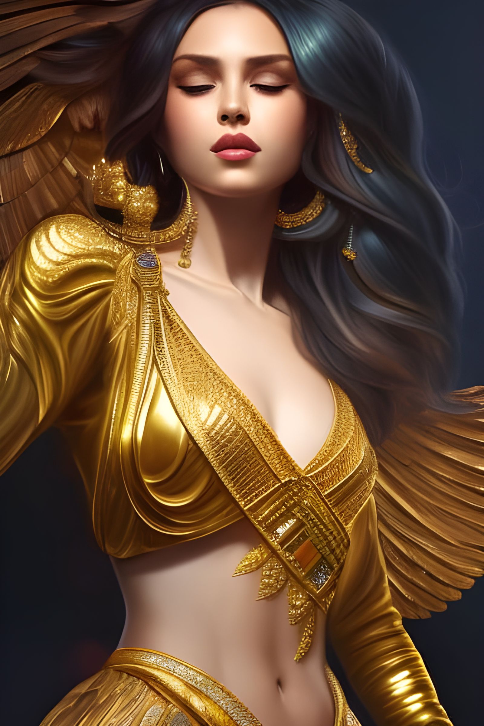 Gold Goddess Portrait in Hyperdetailed Comic Style