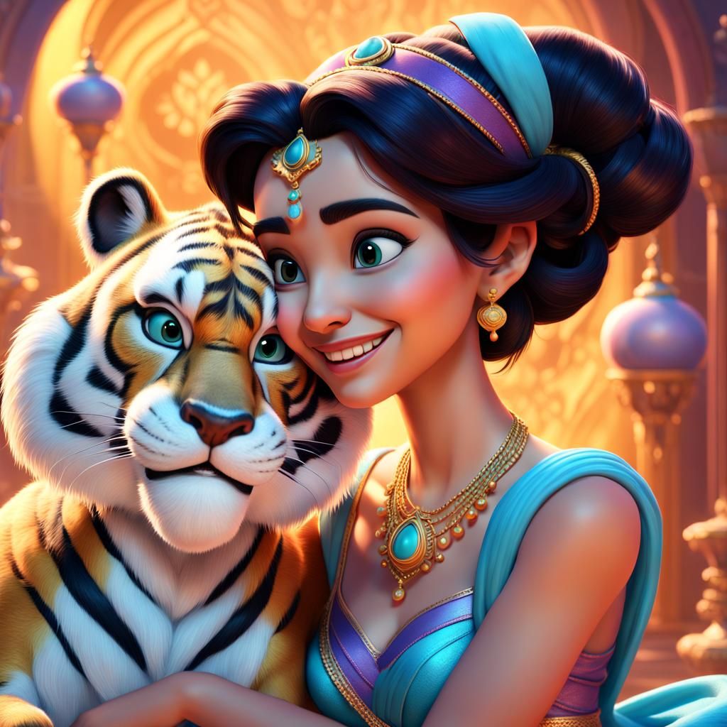 Surreal Hyperrealistic Fantasy Princess Jasmine and Her Maje...