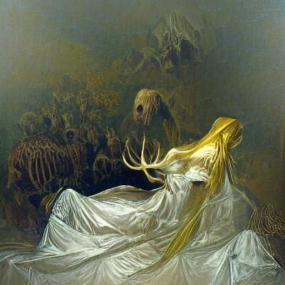 Ethereal Horror Goddess in Gold and Tulle