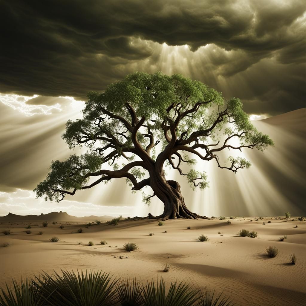 Surreal Desert Wasteland with an Enormous World Tree