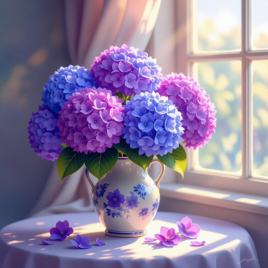 Hydrangea Bouquet in Art Nouveau Style