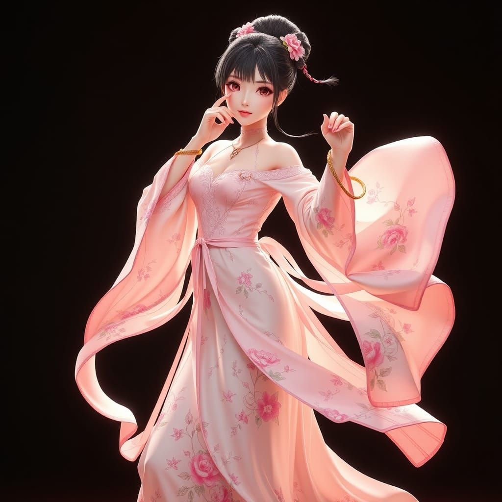 Animated female character in jasmine dress