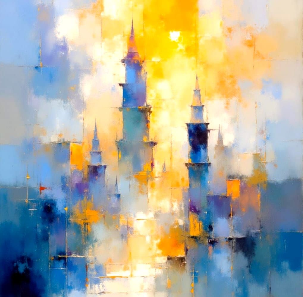Glowing Futurist Cityscape in Vibrant Watercolour Oil Painti...