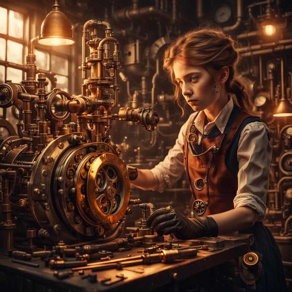 A Young Inventor Tinkers with Steampunk Wonder