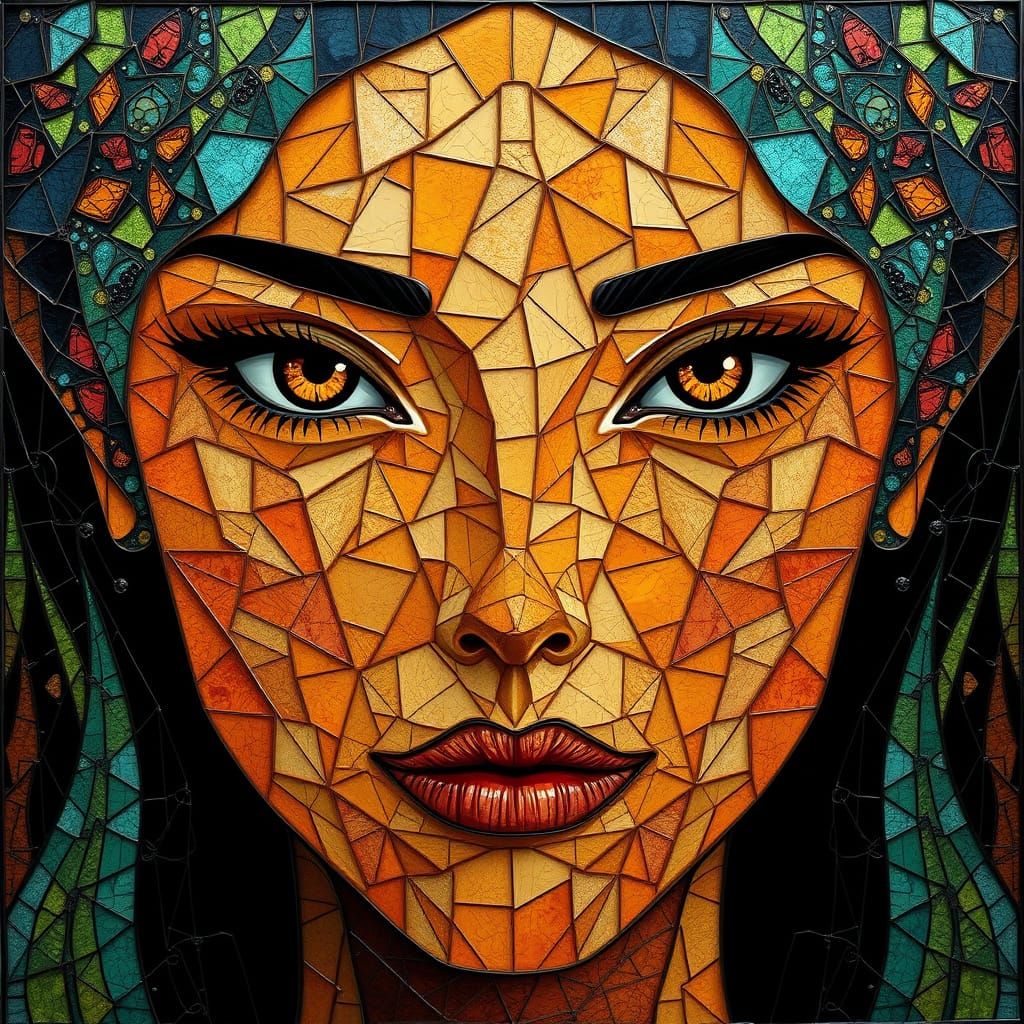 Abstract Face in Rotoscoped Decoupage Style