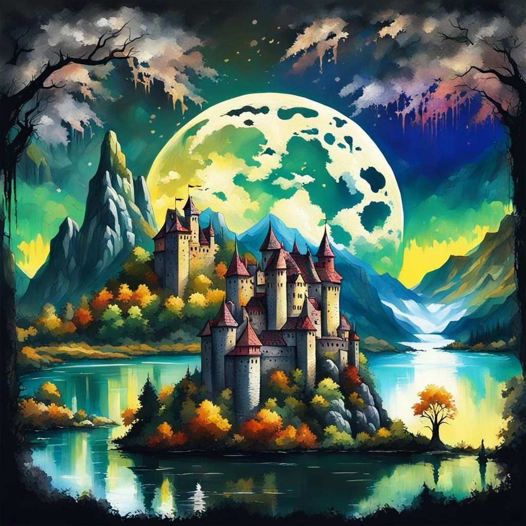 Epic Fantasy Castle Amidst Majestic Autumnal Landscape