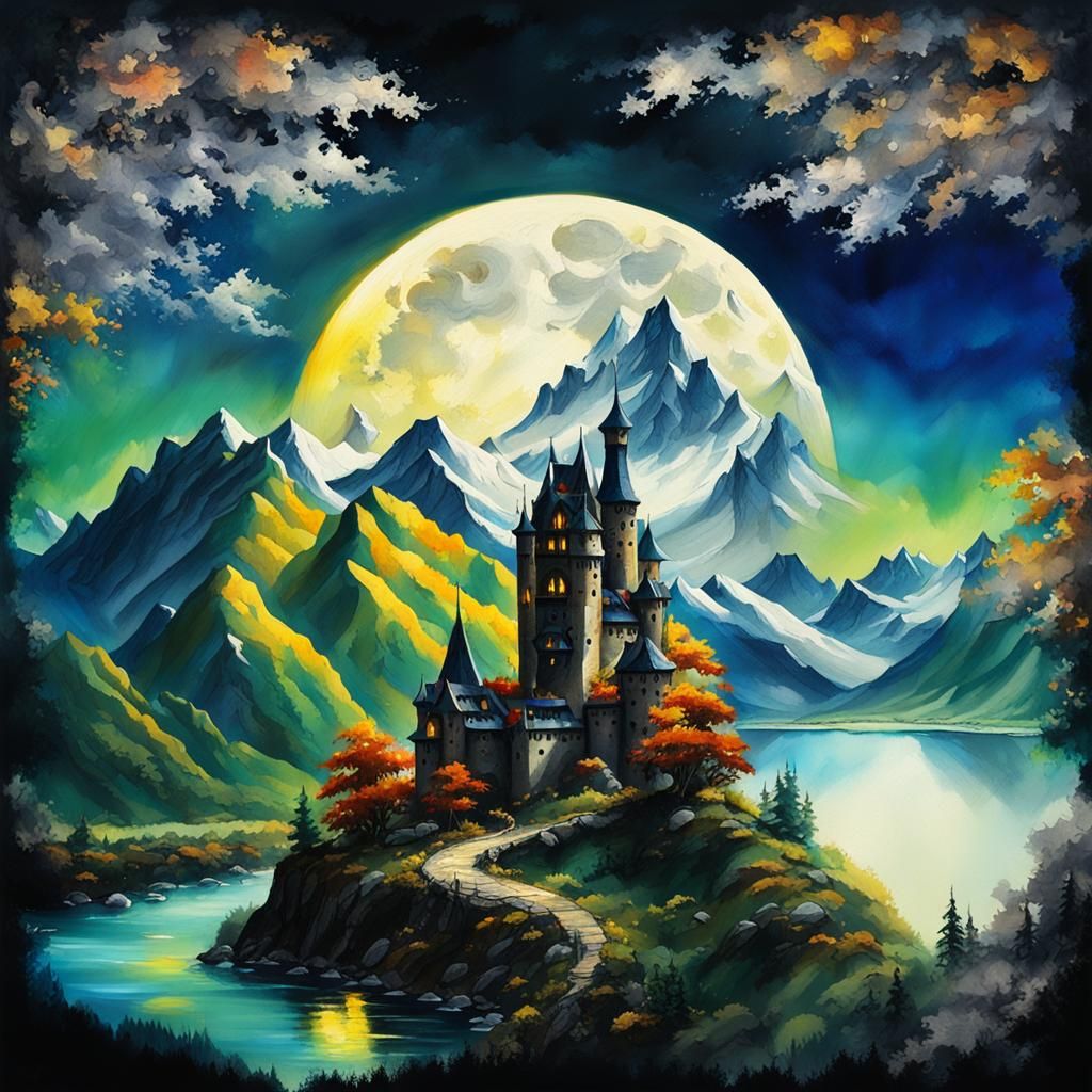 Epic Autumn Fantasy Castle Under Snowy Skies