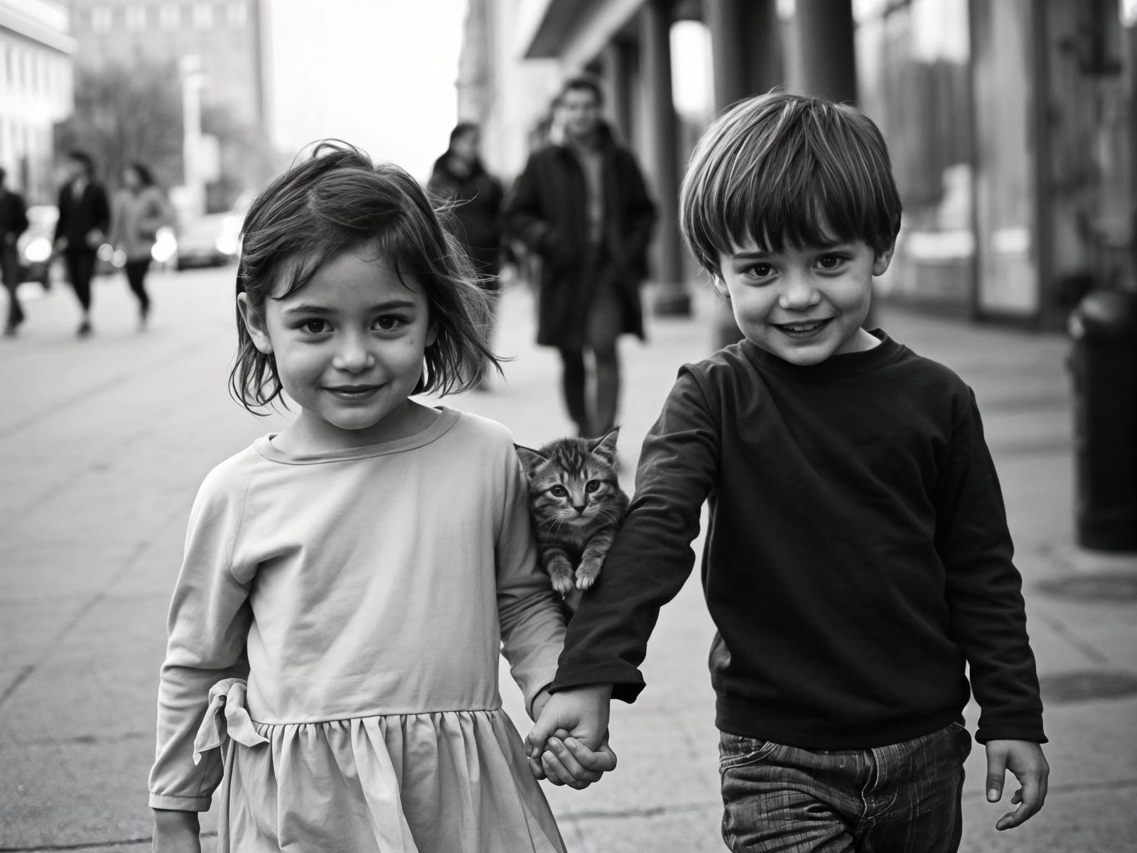 Children's Tender Moment in Black and White Photography