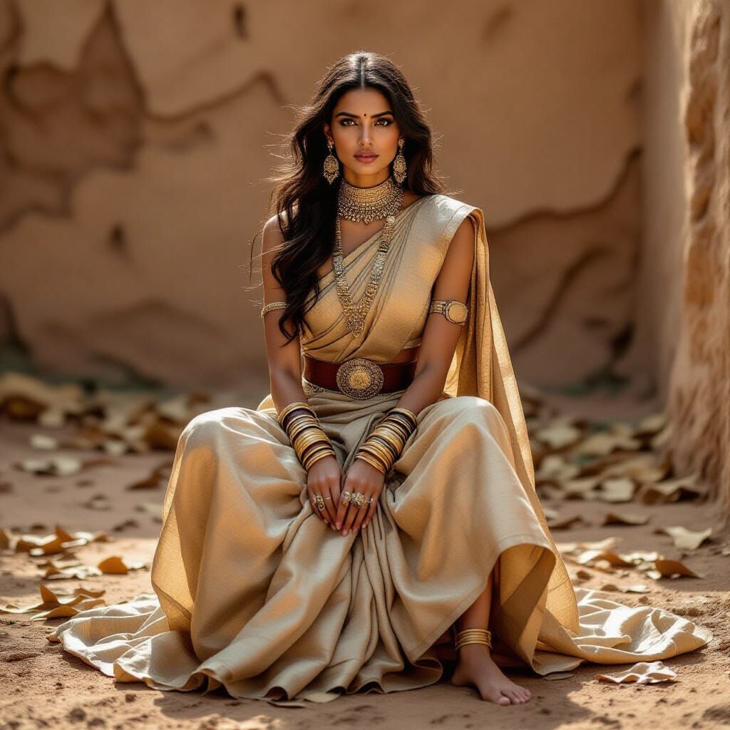 Indian Model in Earthy Studio with Tribal Fashion