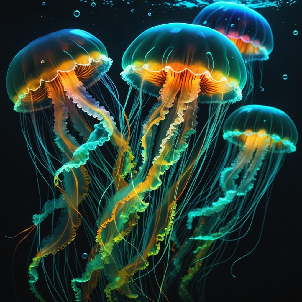 Glowing Jellyfish in Dark Water
