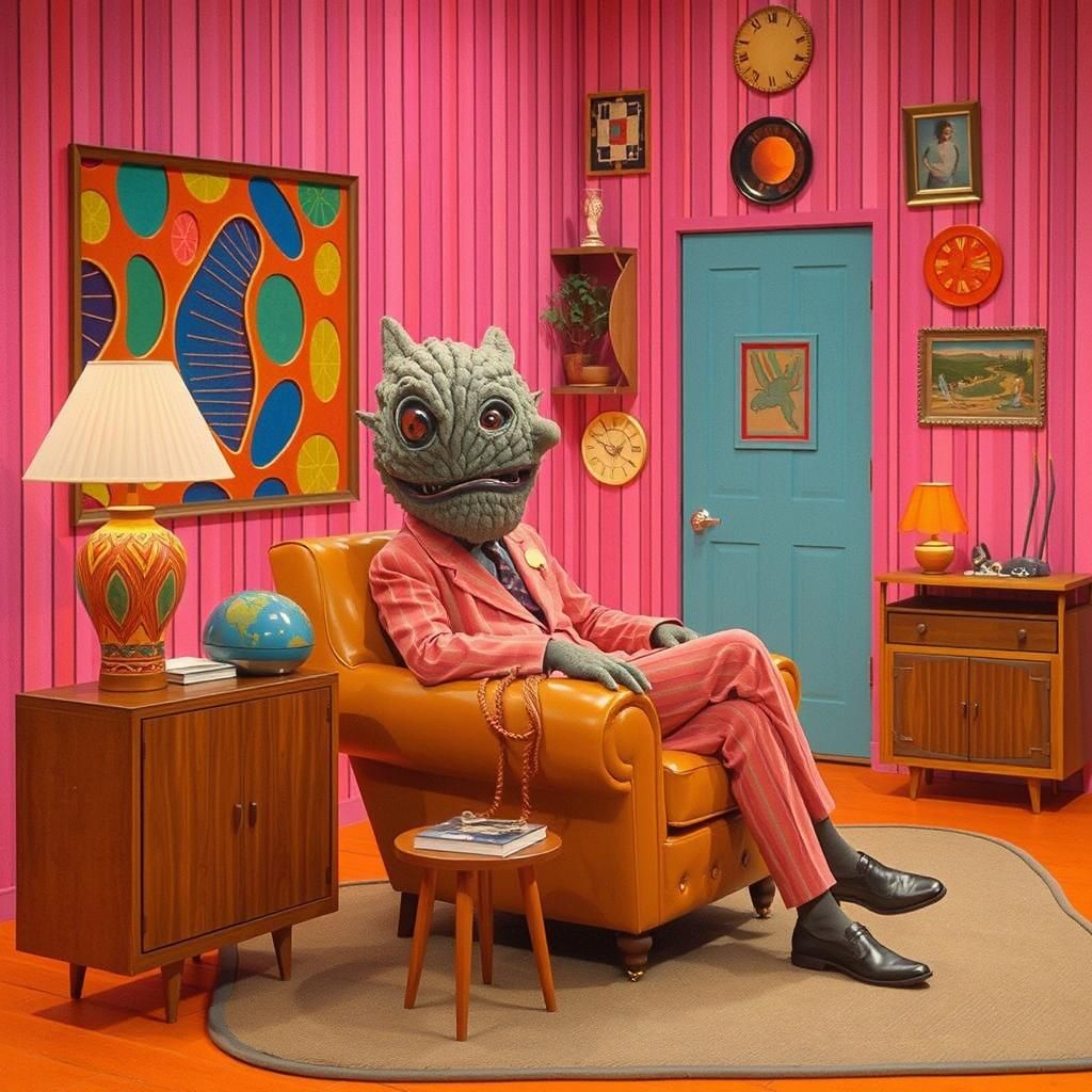 Retro Style Living Room in Baker-Miller Pink with 60's Furni...