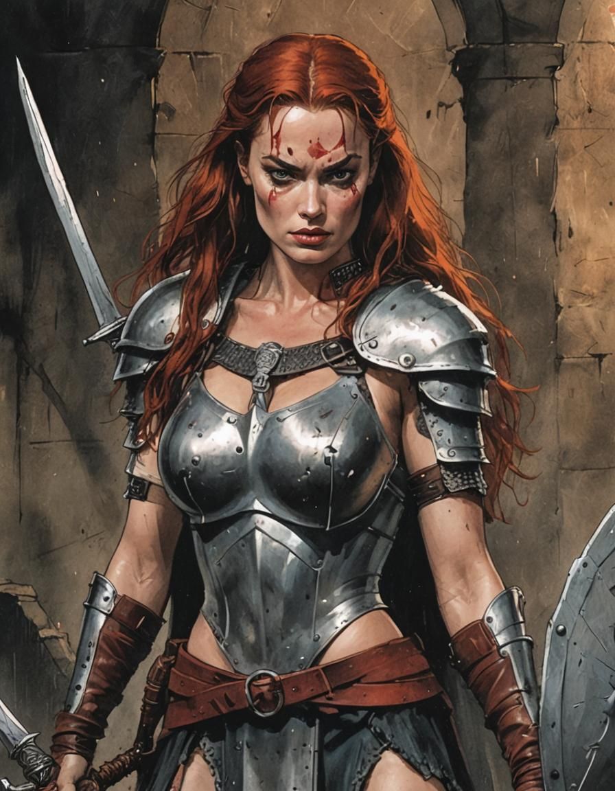 Margot Robbie as Red Sonja in Gritty, Low-Quality Comic Book...